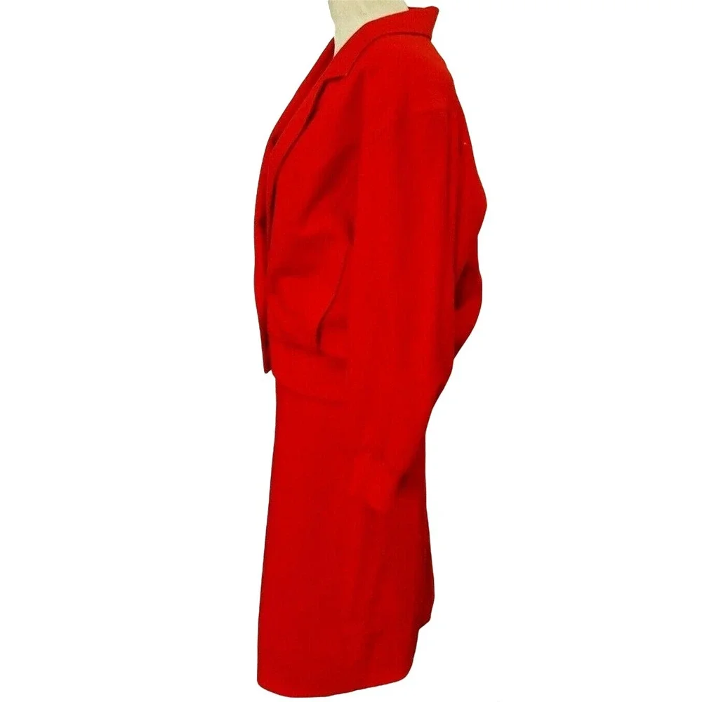 Lilli Ann Skirt Suit Womens M Red 80s Vintage Bomber Jacket Pencil Skirt ILGWU